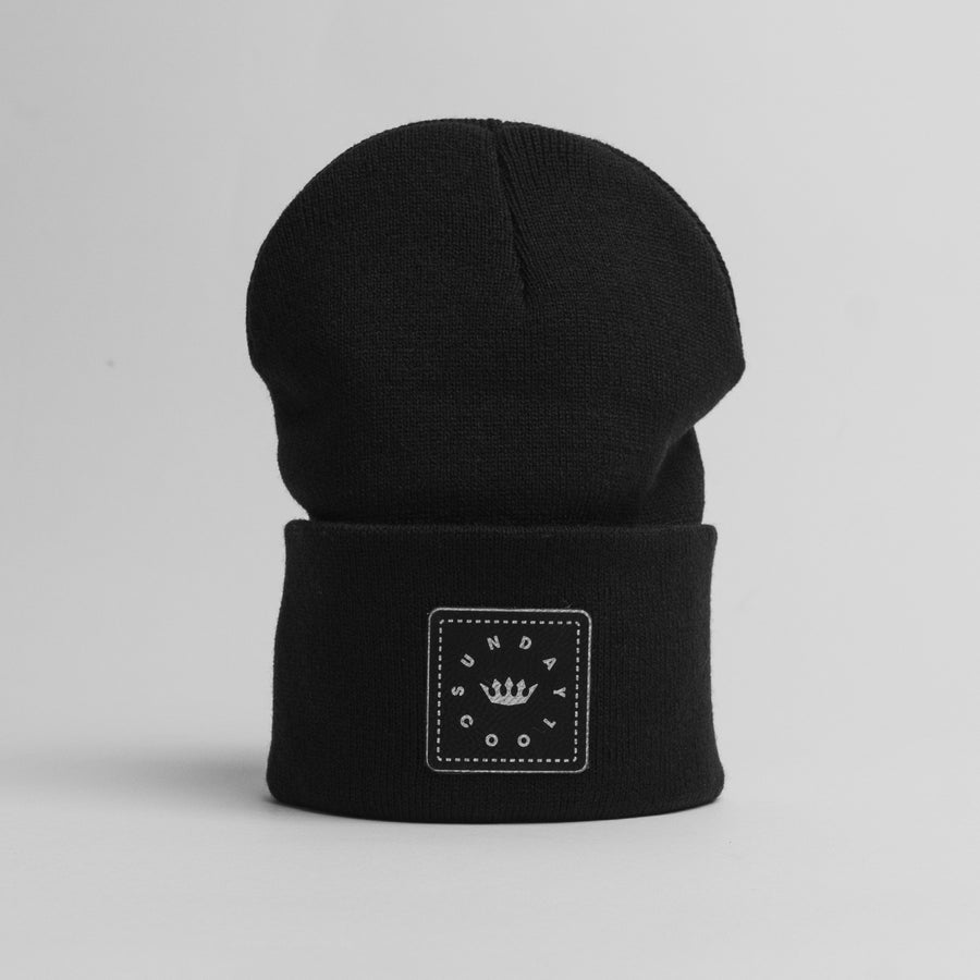 Black Beanie - Leatherette Patch